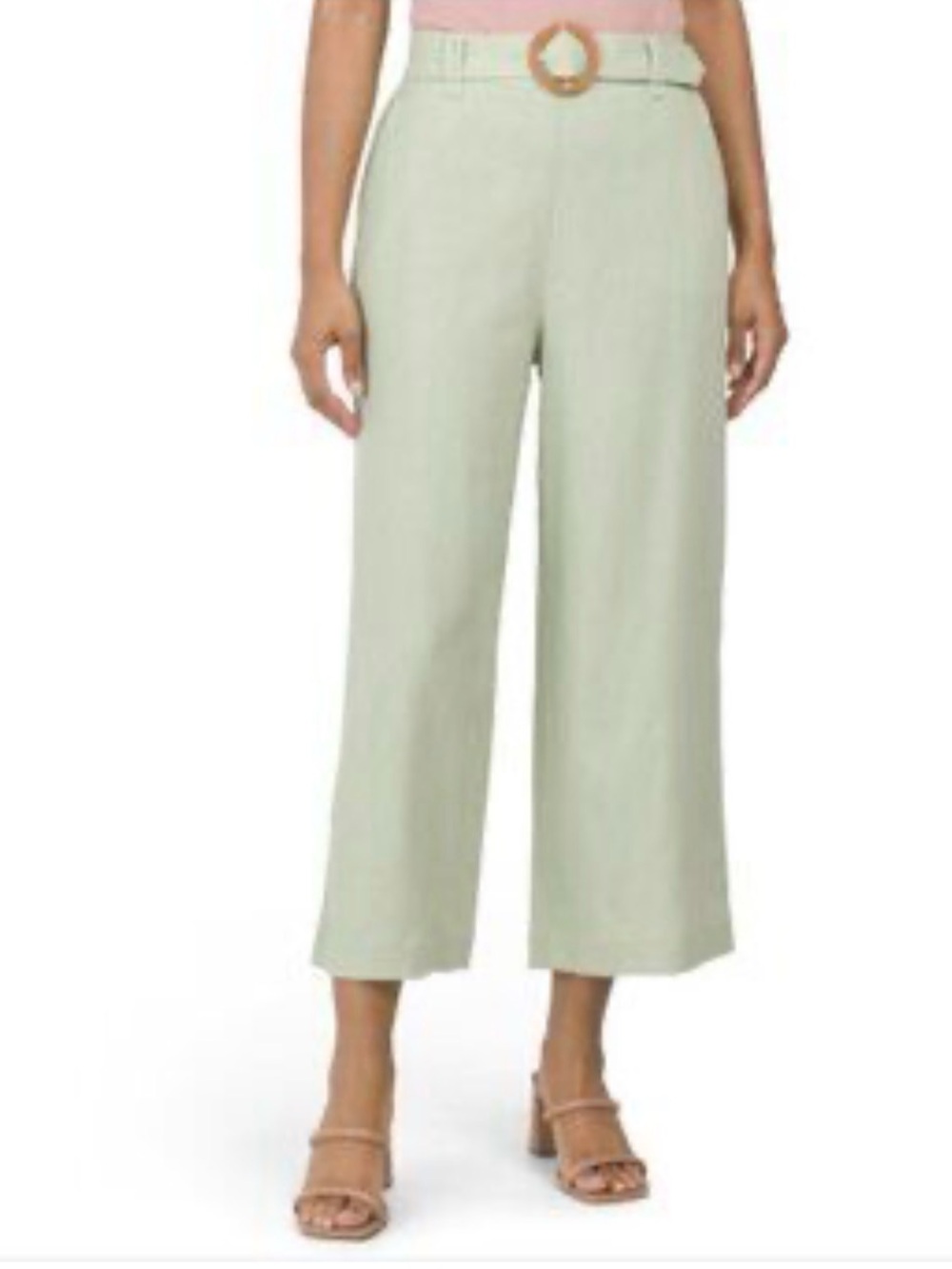 Sigrid Olsen Linen Blend Belted Wide Leg Crop Pants Sage Green Size 10